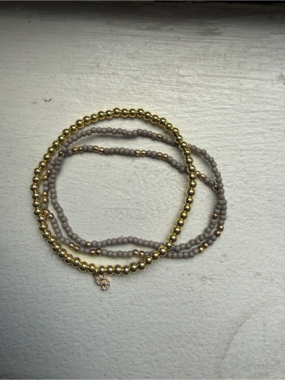 Gold and Taupe Beaded Stretch Bracelet Set